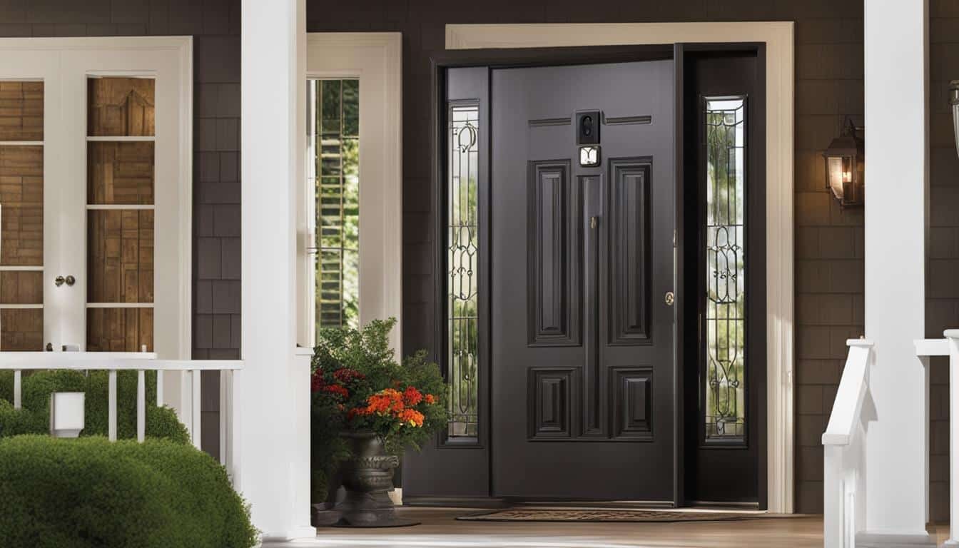 Modern black front door with glass sidelights