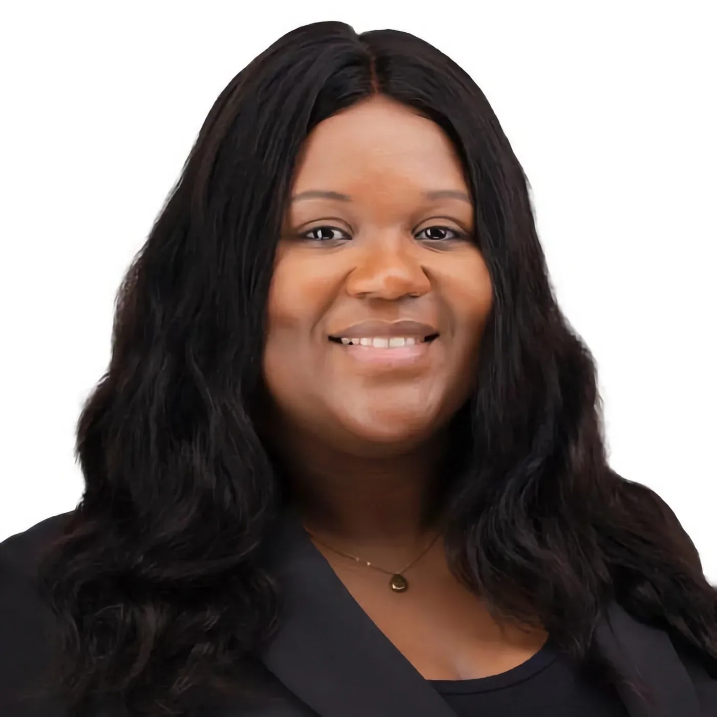 Professional headshot of smiling woman in black blazer