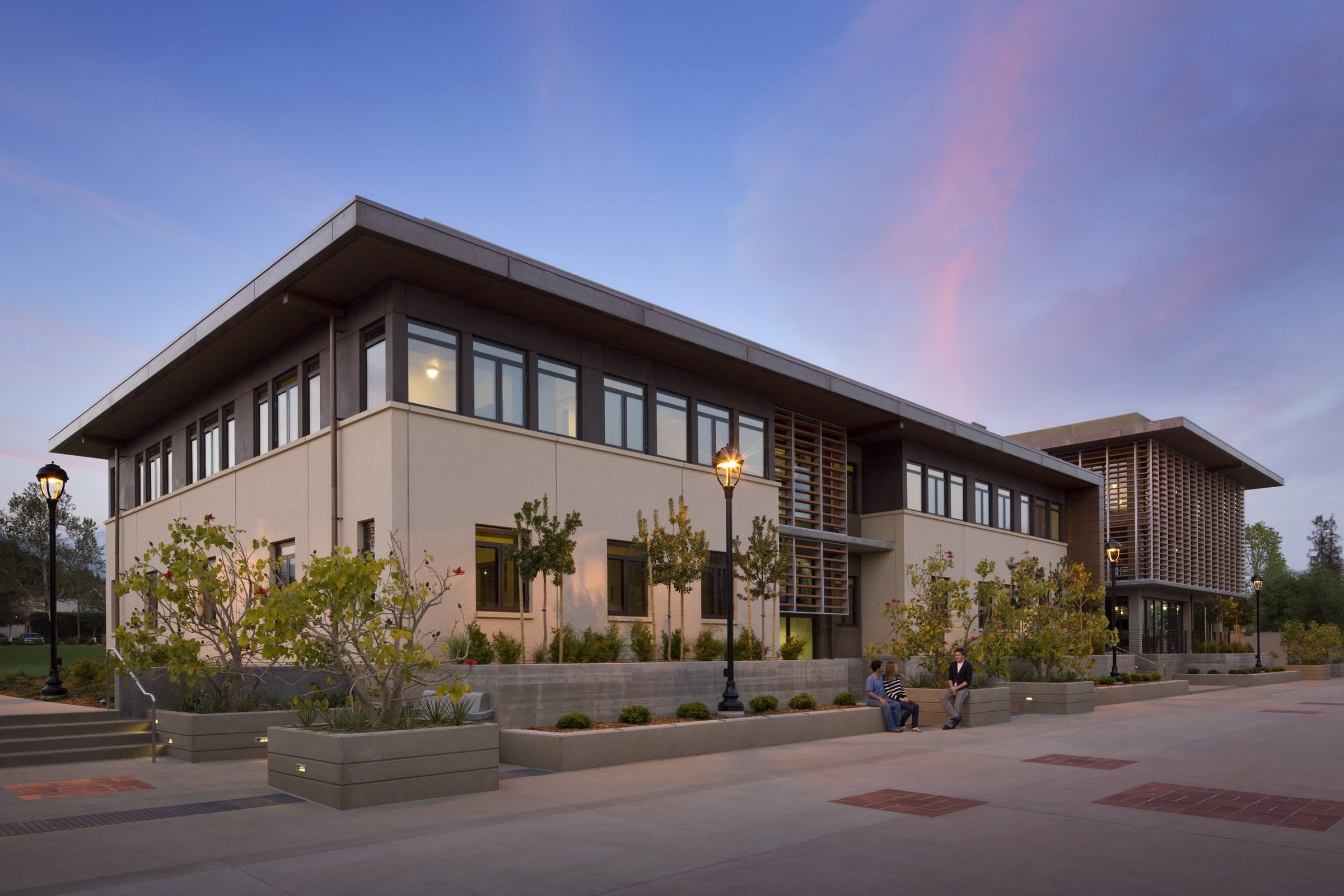 Modern building with evening sky backdrop