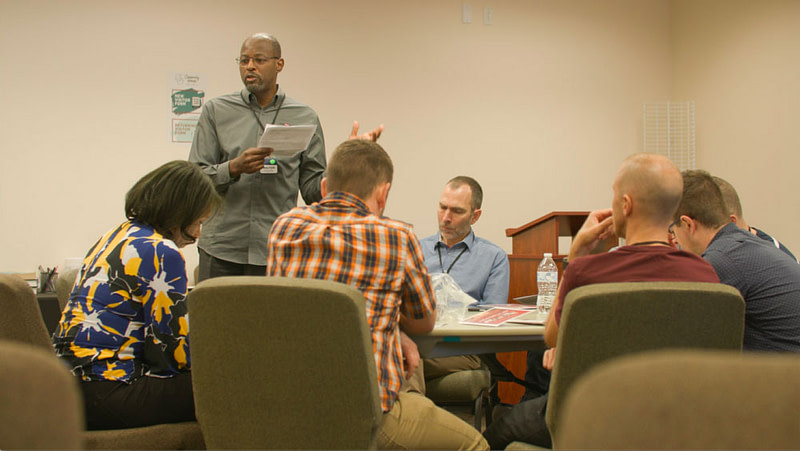 A small discipleship group meets to study together.