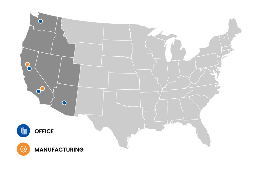 A map showing the territories that are served by Clark Pacific.